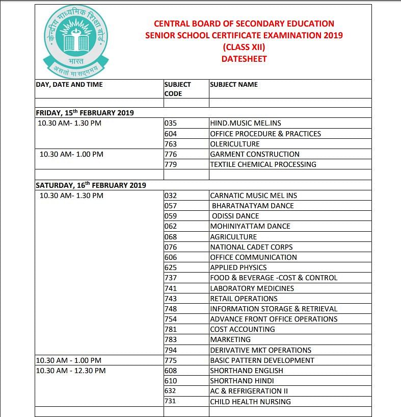 CBSE Date Sheet 2019- Class 10 & 12th Board Exam Date Sheet Released At ...