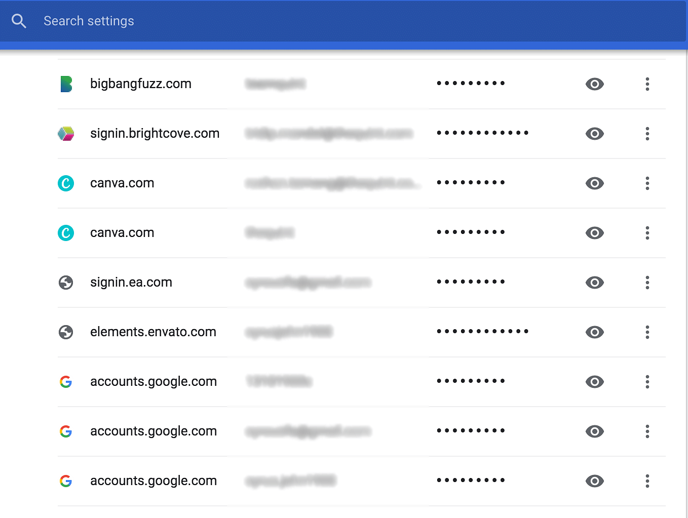 google saved passwords manager