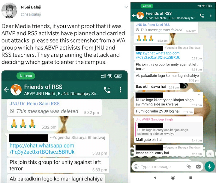 Whatsapp Groups Allegedly Behind Jnu Violence Reveal Abvp Identities