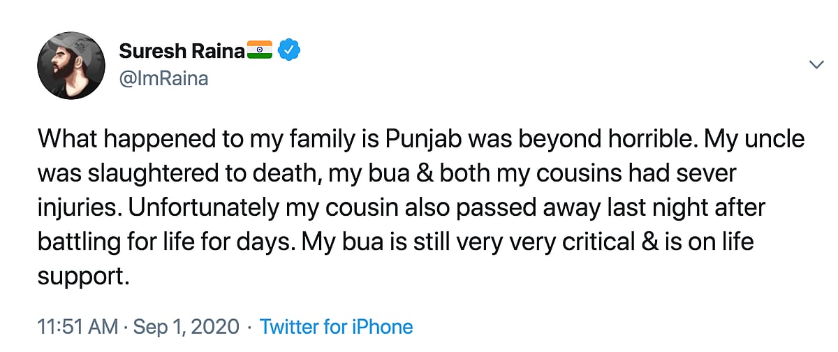 Uncle Slaughtered to Death Raina Breaks Silence After Exiting IPL