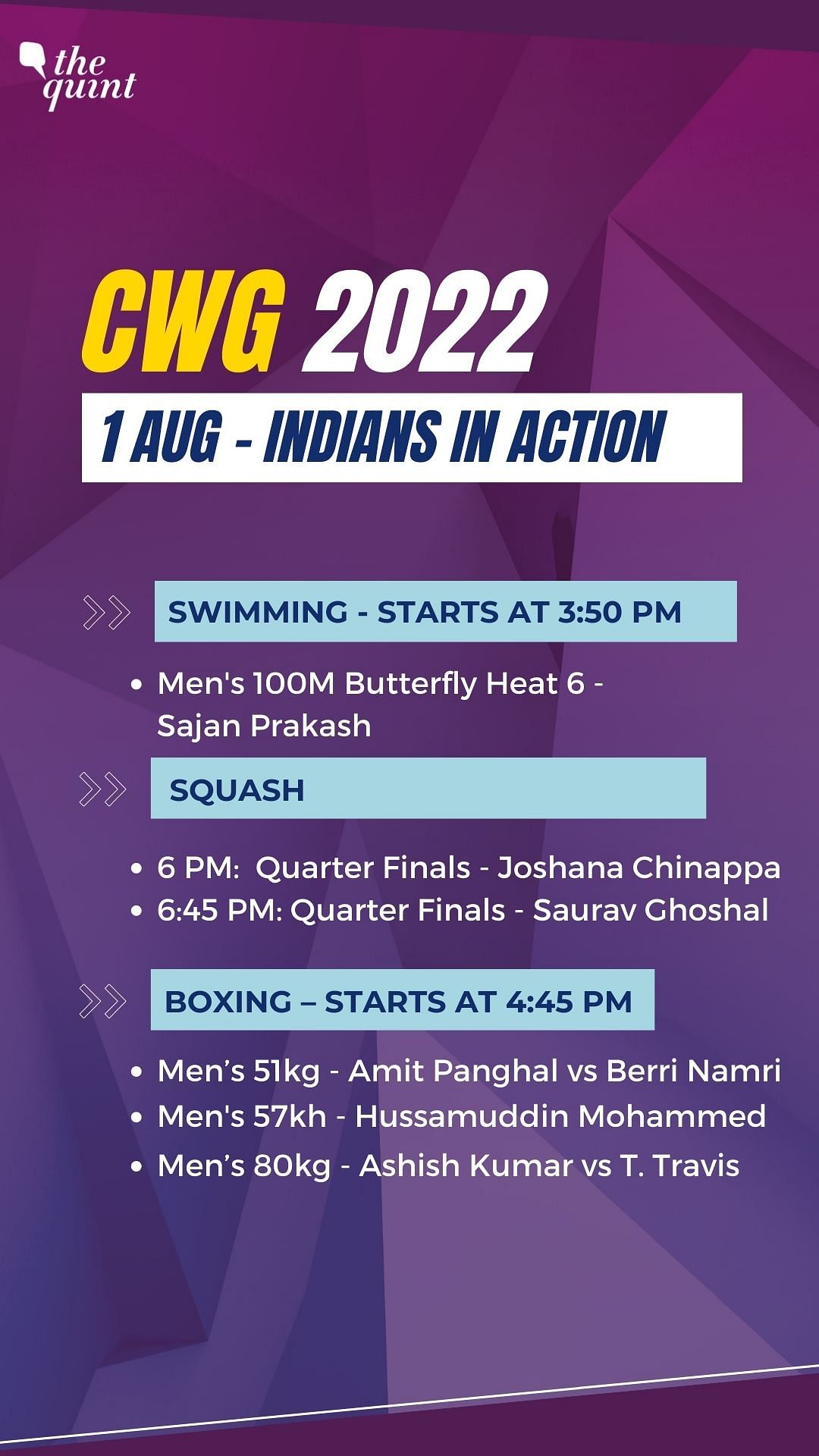 Commonwealth Games 2022 India Schedule Day 4 Full Schedule of The