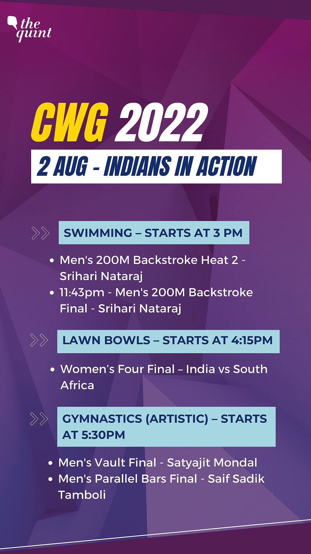 Commonwealth Games 2022 India Schedule Day 5 Full Schedule Of The