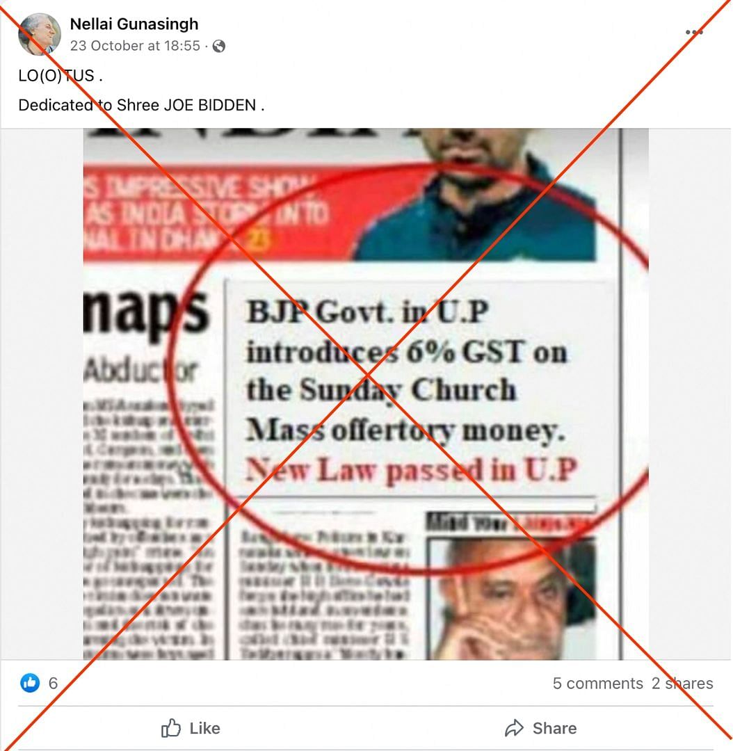 Fact-check | Newspaper Clipping Showing Six Percent Gst On Sunday ...