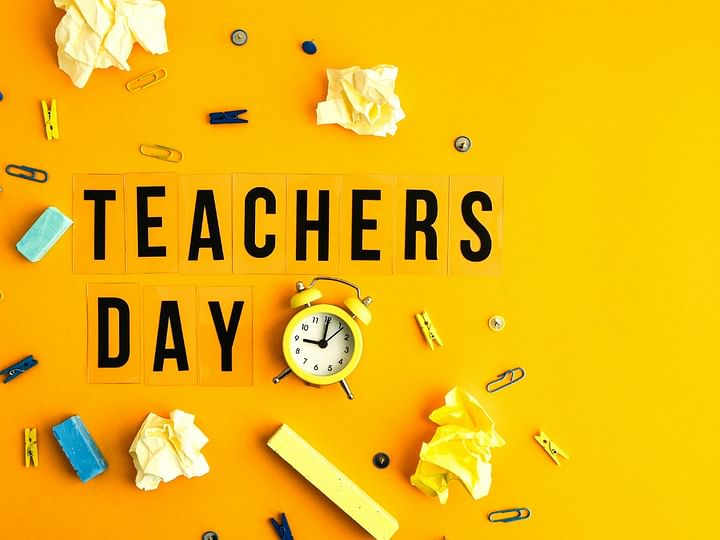 Text Teachers Day On Yellow Background With School Supplies And Alarm Picture Id1263671478 ?auto=format%2Ccompress&fmt=webp&width=720