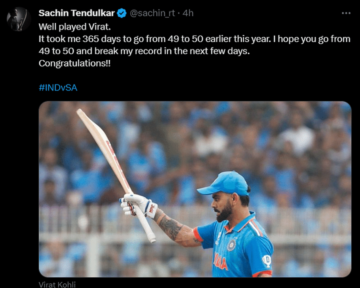 Icc World Cup 2023 Virat Kohli Gets Emotional After Equalling ‘hero Sachin Tendulkars Record