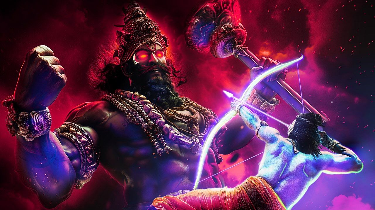 Download Lord Hanuman With Ramayana Characters Hd Wallpaper | Wallpapers.com